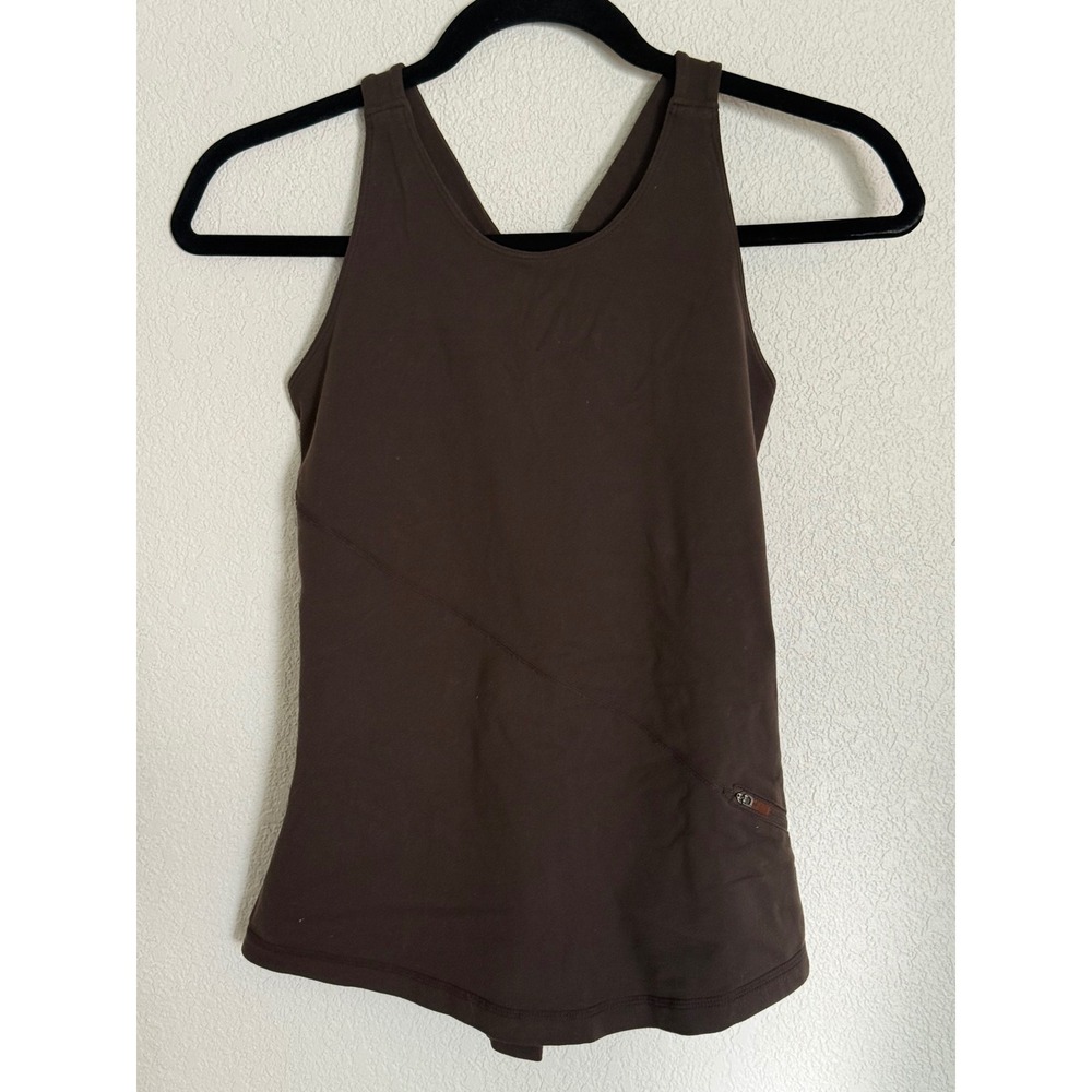 Lululemon Criss Cross Back Active Tank Top Brown Mauve Zipper Pocket Women 6